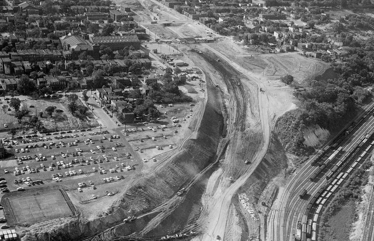 Aerial view of construction of the Richmond-Petersburg Turnpike.
