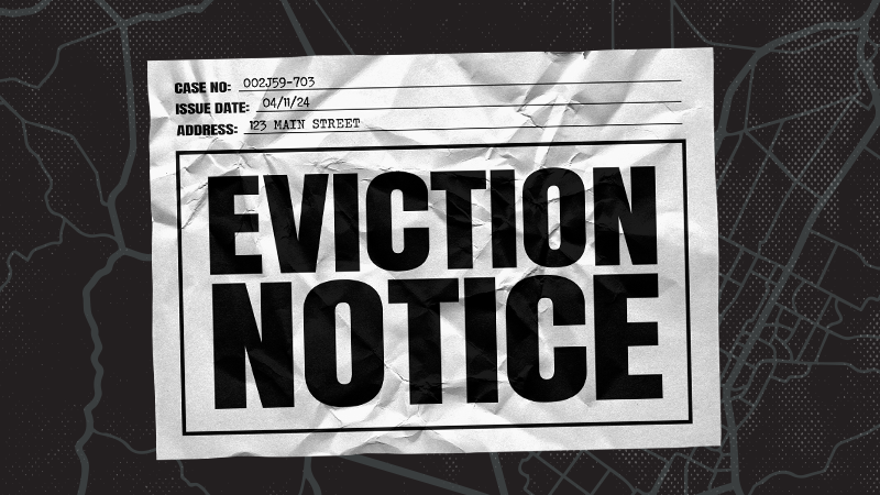 an eviction notice on a map background