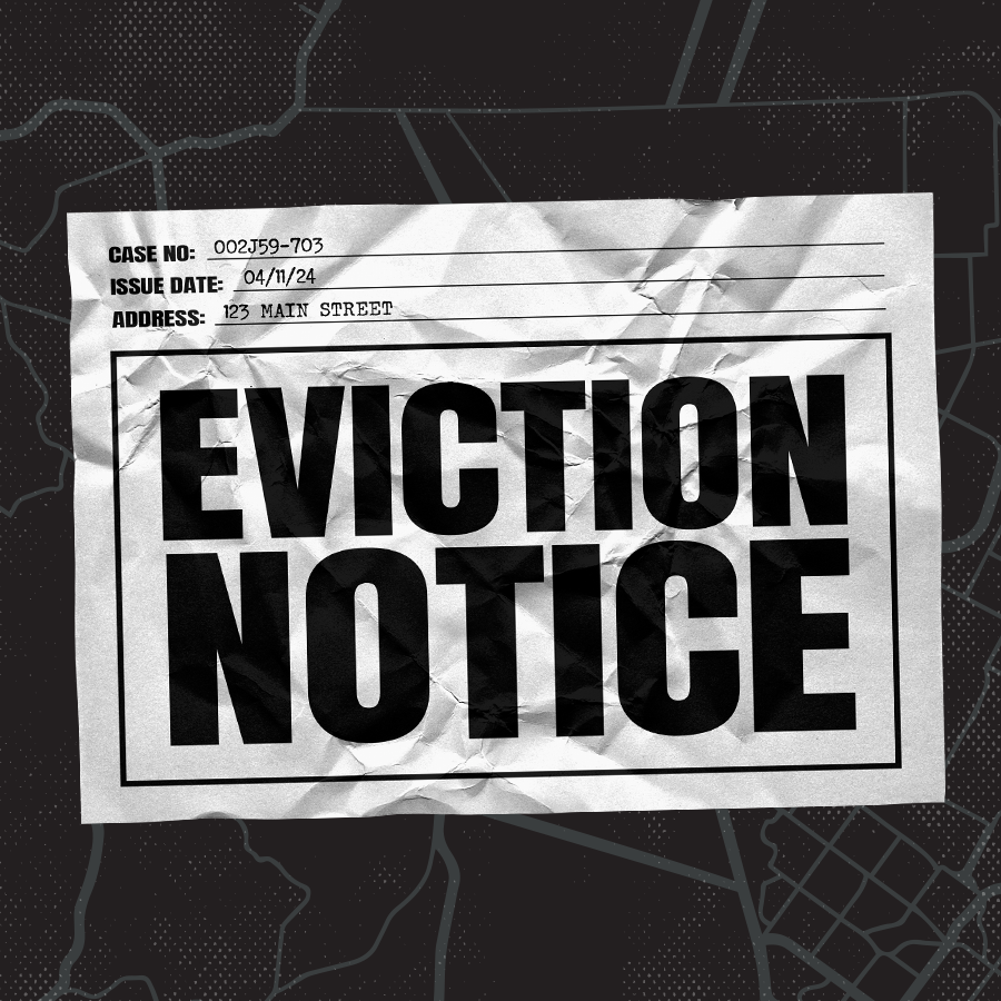an eviction notice on a map background