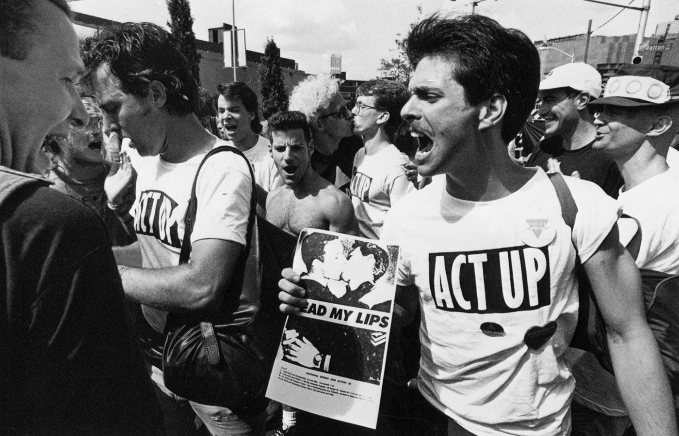 John Stuban leads an ACT UP protest.