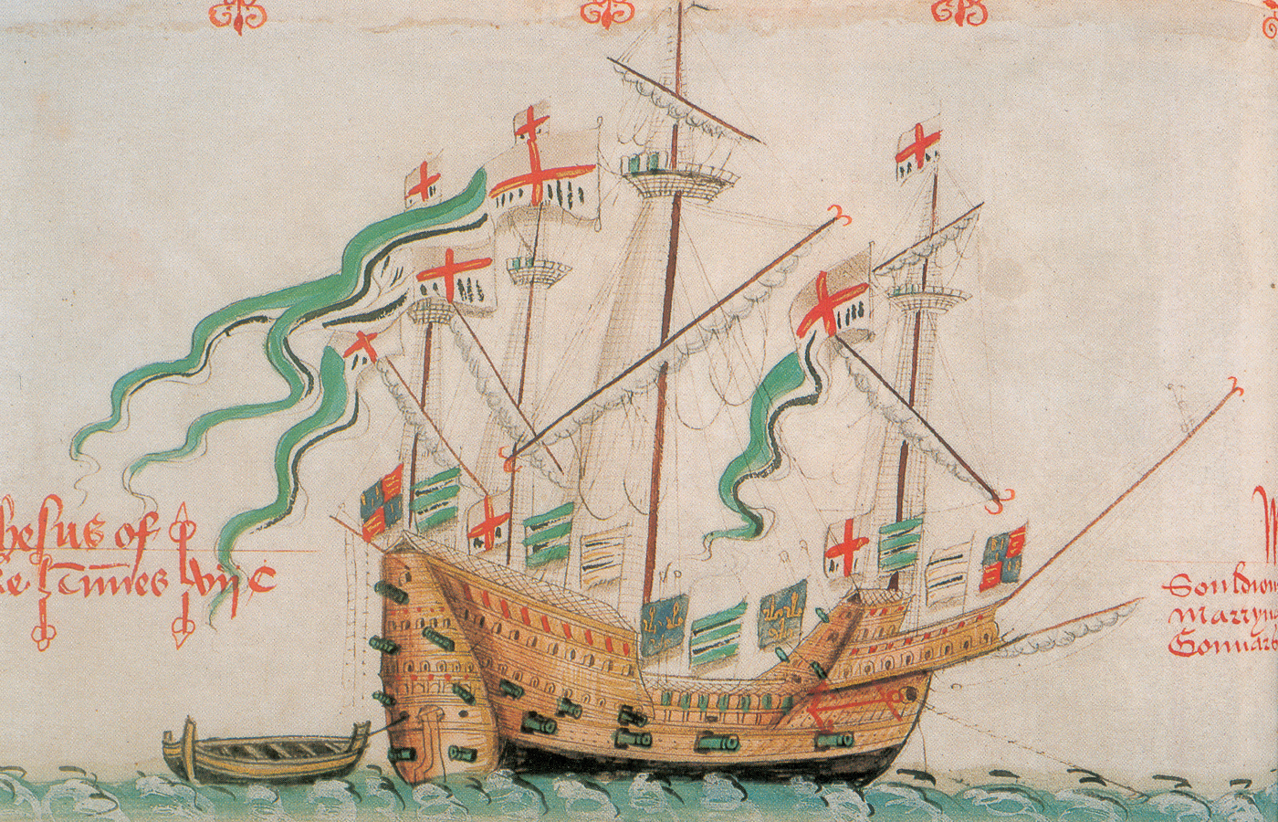 This 16th-century illustration depicts the Jesus of Lubeck, a ship used by Englishman John Hawkins to transport slaves in the mid-1500s.