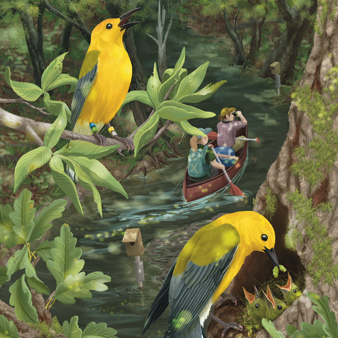 prothonotary warbler square illustration