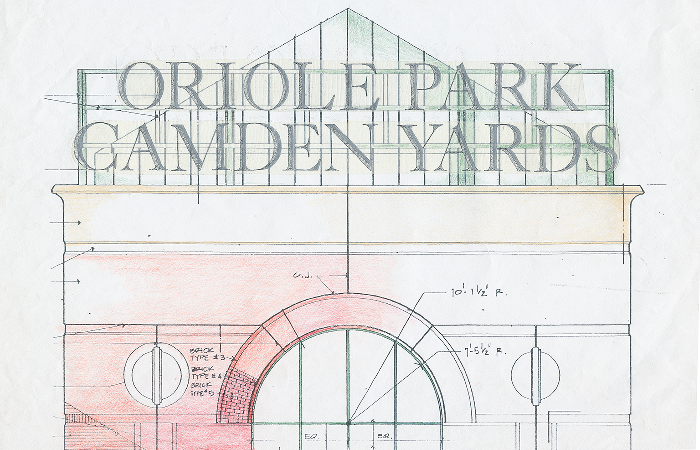 a sketch of the entrance sign at camden yards