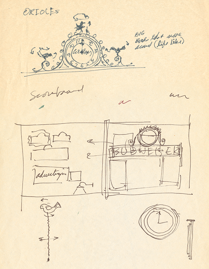 One of David Ashton's early sketches for the details he wanted to place inside Camden Yards