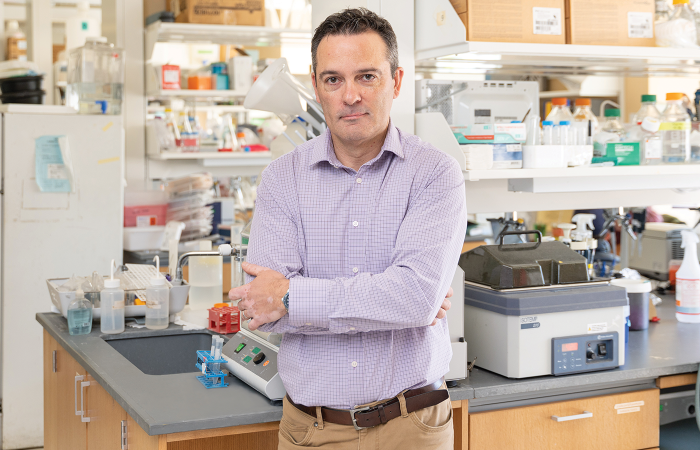 Javier Gonzalez-Maeso stands in his lab