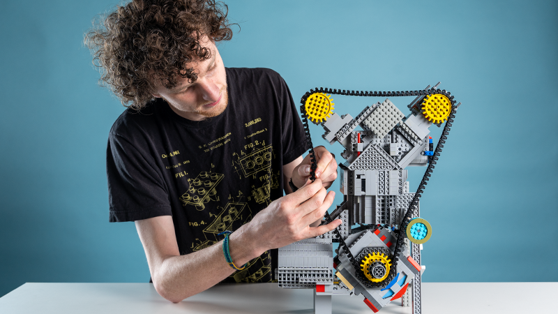 Noah Armistead and his 4,000-piece Lego Ferrari engine