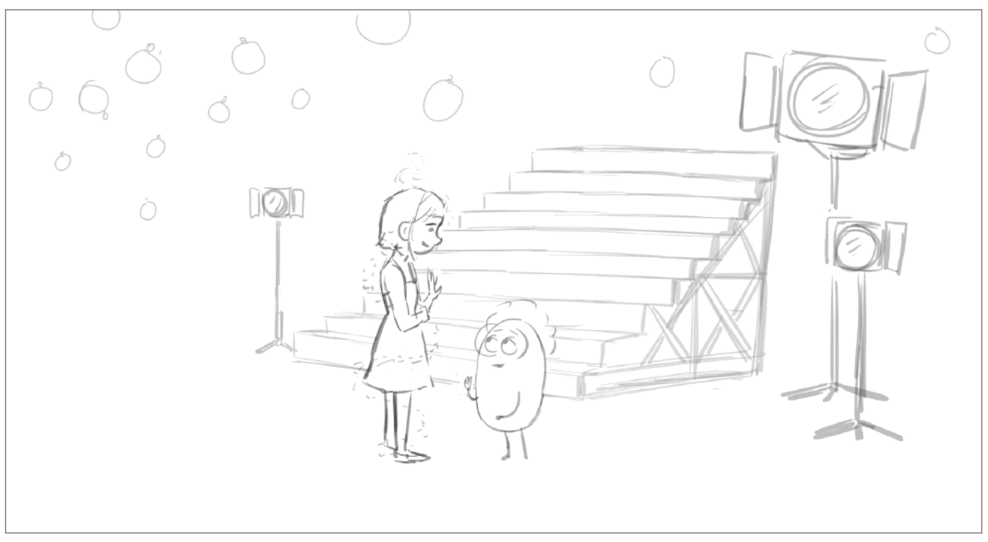 An evolution of a storyboard from “Dream Productions,” a Disney Plus series set in the “Inside Out” universe