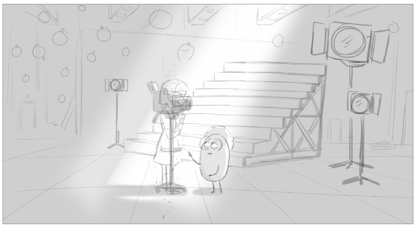 An evolution of a storyboard from “Dream Productions,” a Disney Plus series set in the “Inside Out” universe