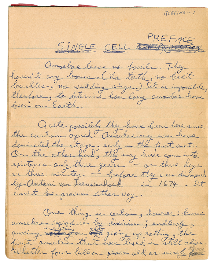 Handwritten manuscript of the opening pages of “Even Cowgirls Get the Blues”