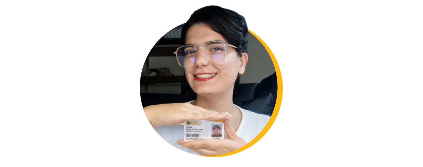 Salma Ghafouri Varzaneh with ID card